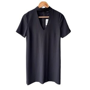 Zara Shift Mini Dress Black Choker V-Neck Short Sleeve Wedding Formal Size XS